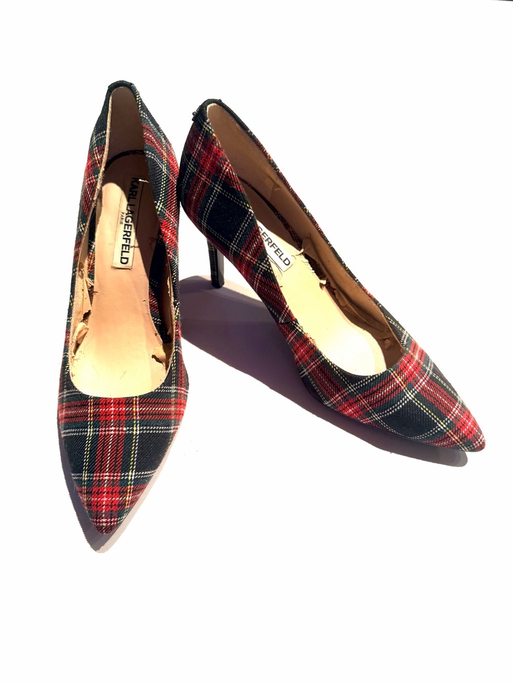 Karl Lagerfeld Paris Red Tartan Plaid Heels Size: 7